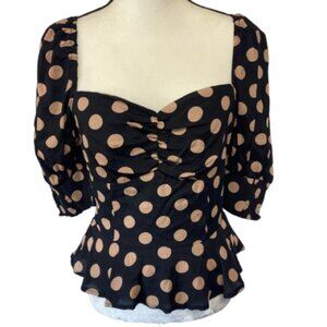 2/$30 NWT A Love Like You Silk Zip Up Ruffled Polka Dot Top Size M #0929